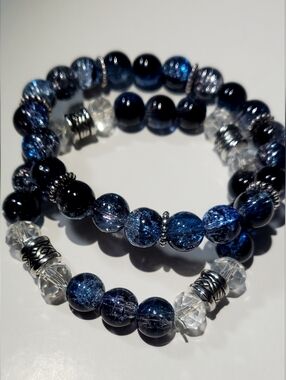 Blue Glass Bead Stretch Bracelet Set